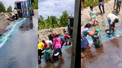 कोड़ेनार के पास पलटा डीजल से भरा टैंकर हजारों लीटर डीजल बह गया