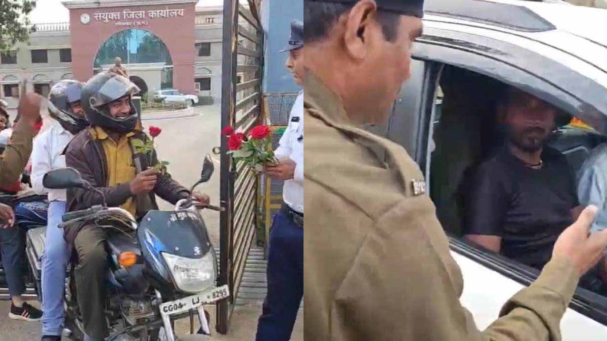 गरियाबंद मुख्यालय में यातायात शाखा ने चलाया जागरूकता अभियान, पुलिस ने हेलमेट पहने चालकों को दिया गुलाब फूल