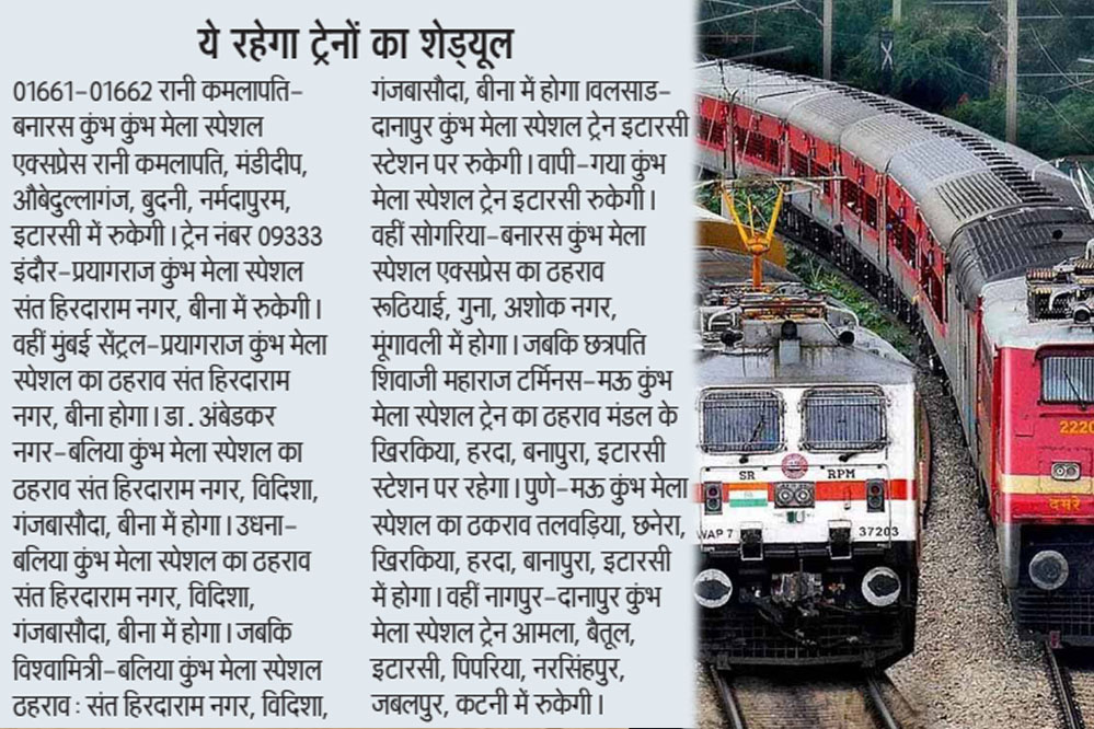 राजधानी भोपाल से होकर गुजरेंगी 22 कुंभ स्पेशल ट्रेनें, देखिए लिस्ट, जानिए टाइमिंग और स्टॉपेज की पूरी जानकारी