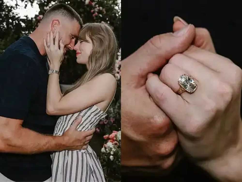 Travis Kelce ने पहनाई Taylor Swift को करोड़ों की रिंग, सोशल मीडिया पर चर्चा तेज Travis Kelce ने पहनाई Taylor Swift को करोड़ों की रिंग, सोशल मीडिया पर चर्चा तेज