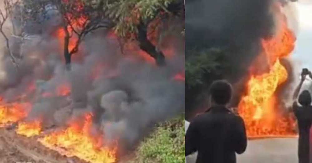 अनियंत्रित टैंकर पलटा, आग और धमाके से मचा हाहाकार