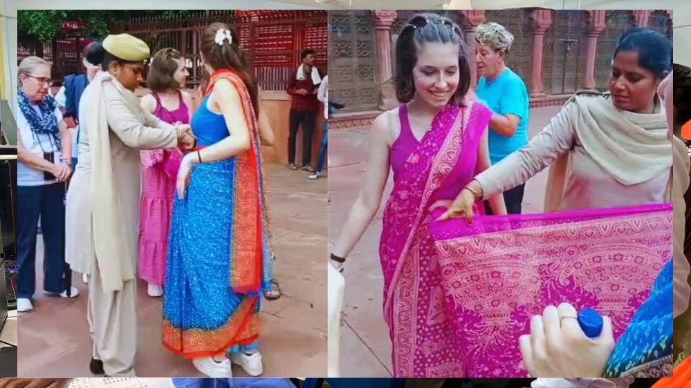 यूपी की महिला सिपाही बनी ‘साड़ी गुरु’, विदेशी मेहमानों को सिखाया भारतीय परिधान पहनना यूपी की महिला सिपाही बनी ‘साड़ी गुरु’, विदेशी मेहमानों को सिखाया भारतीय परिधान पहनना