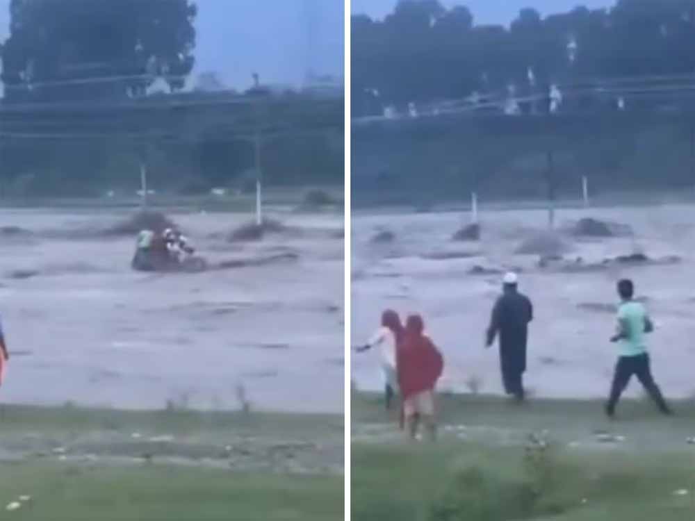 देहरादून में जल सैलाब का कहर: उफनती नदी में समा गया ट्रैक्टर, लोगों की मदद की गुहार