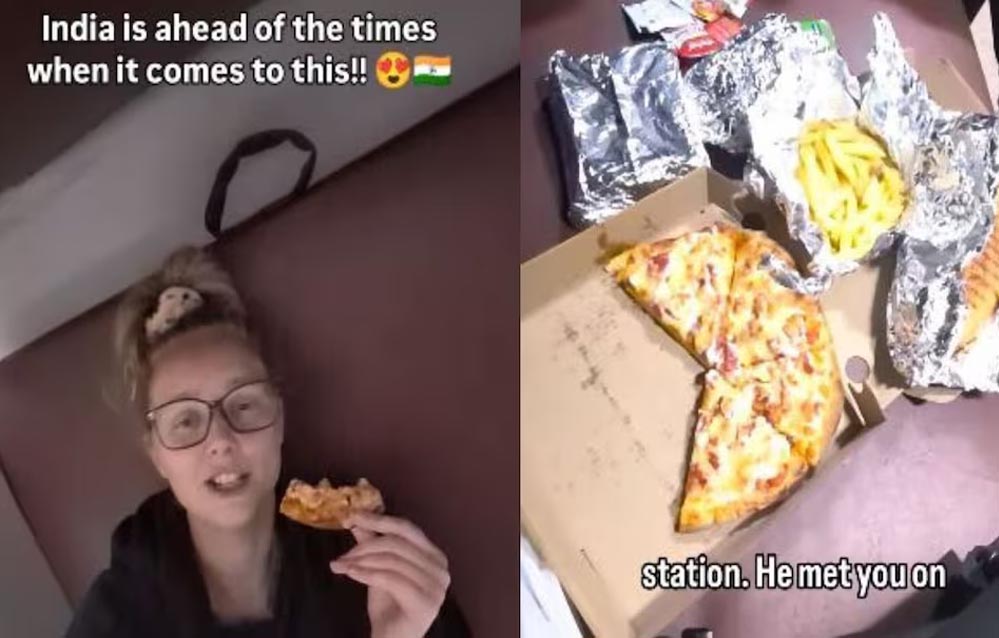भारत की ट्रेन में पिज्जा-फ्रेंच फ्राइज डिलीवरी देख ऑस्ट्रेलियाई महिला हैरान, वीडियो हुआ वायरल