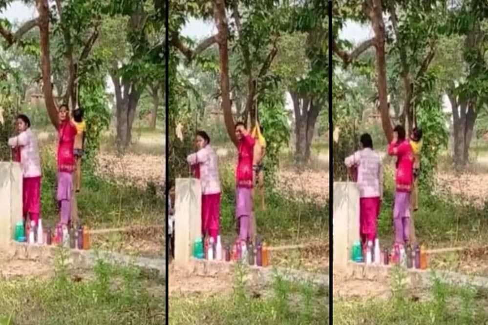 सूरजपुर: स्कूल में मासूम बच्चे को टी-शर्ट से पेड़ पर लटकाने का वीडियो वायरल, प्रशासन में खलबली