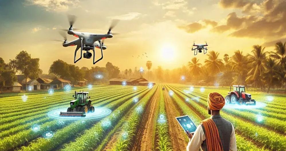 खेती में तकनीक की क्रांति: अब ड्रोन, AI और रोबोट संभालेंगे खेती-बाड़ी, लागत घटेगी, पैदावार बढ़ेगी खेती में तकनीक की क्रांति: अब ड्रोन, AI और रोबोट संभालेंगे खेती-बाड़ी, लागत घटेगी, पैदावार बढ़ेगी