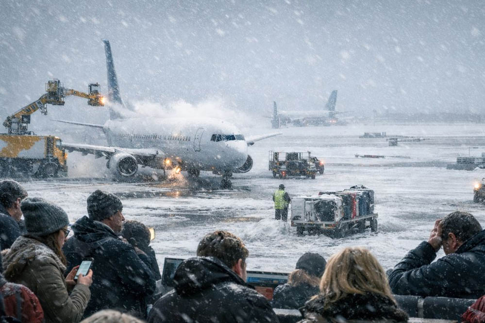 अमेरिका में भीषण सर्दी और बर्फबारी का कहर, 1800 से अधिक उड़ानें रद्द