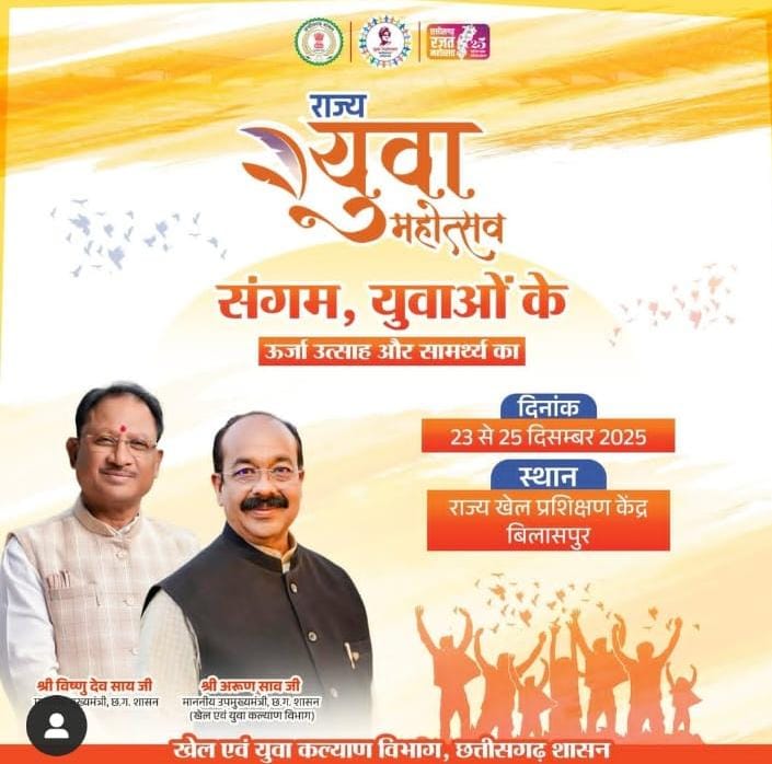 खेल एवं युवा कल्याण विभाग द्वारा 23-25 दिसम्बर तक किया जा रहा है राज्य युवा महोत्सव का आयोजन,मुख्यमंत्री विष्णु देव साय करेंगे शुभारंभ