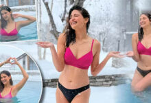 ठंड के बीच एक्ट्रेस अहाना कुमरा का बिकिनी पोज, पूल में 4 डिग्री में किया जलवा