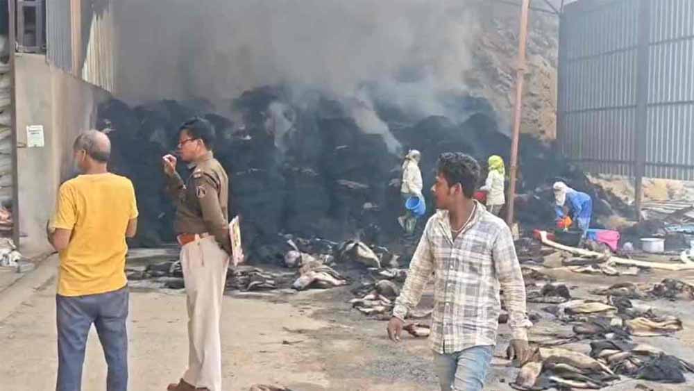 राइस मिल में भीषण आग, लाखों का धान और हजारों खाली बारदाने जलकर राख