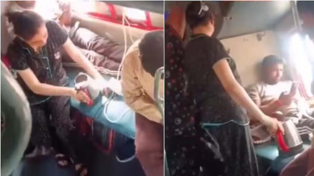 ट्रेन बनी ‘किचन’, लोअर बर्थ पर चाय बनाने लगी महिला, वीडियो ने शुरू की बहस