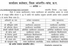 जांजगीर-चांपा जिले में पदस्थ तहसीलदार, नायब तहसीलदारों का नवीन पदस्थापना