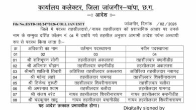 जांजगीर-चांपा जिले में पदस्थ तहसीलदार, नायब तहसीलदारों का नवीन पदस्थापना