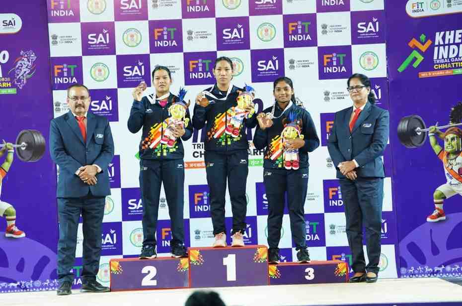 खेलो इंडिया ट्राइबल गेम्स 2026:58 किग्रा महिला वेटलिफ्टिंग में अरुणाचल की अनाई वांग्सू ने जीता स्वर्ण