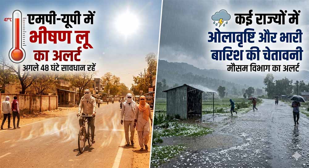 मौसम का डबल अटैक: एमपी-यूपी में भीषण लू का अलर्ट, कई राज्यों में ओलावृष्टि और भारी बारिश की चेतावनी