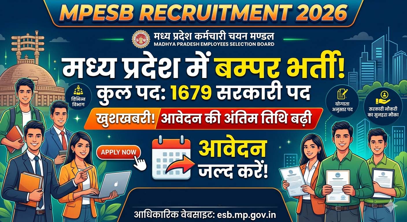 MPESB Recruitment 2026: 1679 सरकारी पदों पर भर्ती, आवेदन की आखिरी तारीख बढ़ी—जल्द करें अप्लाई