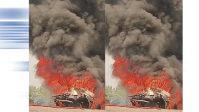 सकरी नेशनल हाईवे पर खड़े ट्रेलर में लगी भीषण आग, मचा हड़कंप