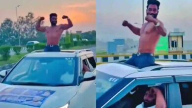 NH-9 पर सनरूफ स्टंट: युवक पर ₹21,500 का चालान