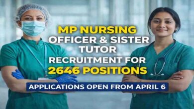MP में नर्सिंग के 2,646 पदों पर निकली भर्ती, 20 अप्रैल तक आवेदन, 15 मई को एग्जाम, 36 हजार सैलरी; जानिए योग्यता और फीस MP में नर्सिंग के 2,646 पदों पर निकली भर्ती, 20 अप्रैल तक आवेदन, 15 मई को एग्जाम, 36 हजार सैलरी; जानिए योग्यता और फीस