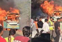 इंदौर-भोपाल हाईवे पर चलती बस में लगी भीषण आग, यात्रियों ने खिड़की से कूदकर बचाई जान