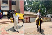 साहिबगंज में अनोखी पहल: घोड़े पर ऑफिस पहुंचे जिला परिषद उपाध्यक्ष, दिया ईंधन बचत का संदेश