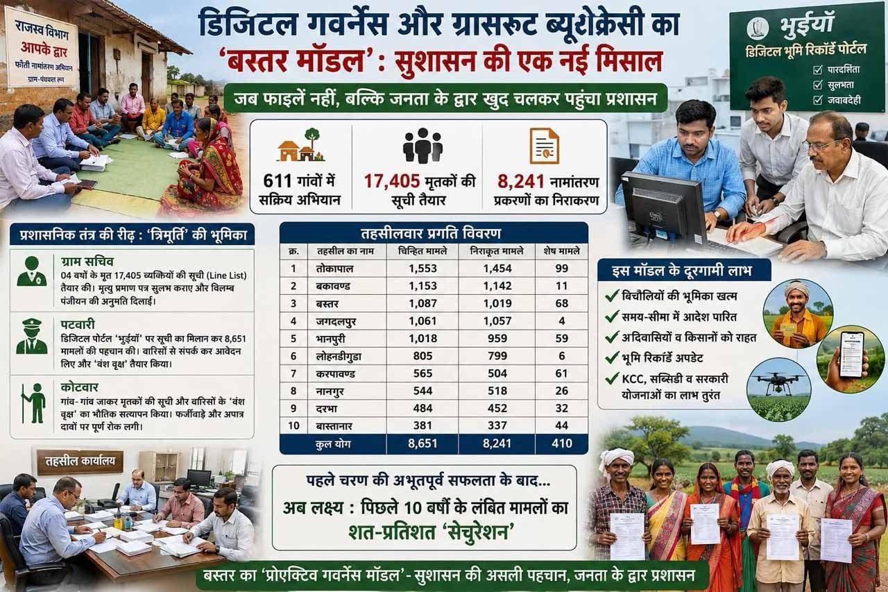 बस्तर मॉडल बना देश में मिसाल: डिजिटल गवर्नेंस और ग्रासरूट ब्यूरोक्रेसी ने बदली सुशासन की तस्वीर बस्तर मॉडल बना देश में मिसाल: डिजिटल गवर्नेंस और ग्रासरूट ब्यूरोक्रेसी ने बदली सुशासन की तस्वीर