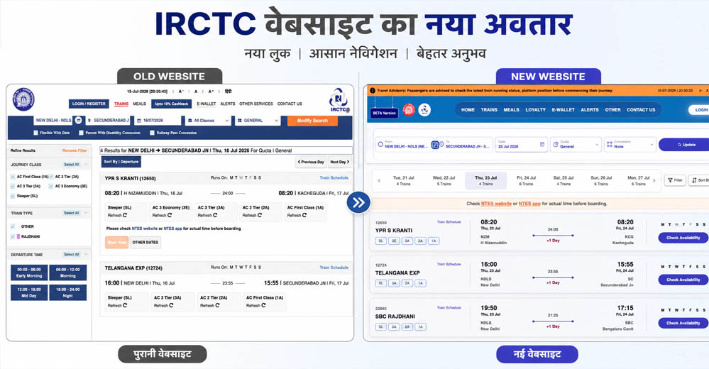 22 साल बाद बदली IRCTC की वेबसाइट, नई BETA साइट पर टिकट बुकिंग होगी पहले से ज्यादा आसान 22 साल बाद बदली IRCTC की वेबसाइट, नई BETA साइट पर टिकट बुकिंग होगी पहले से ज्यादा आसान