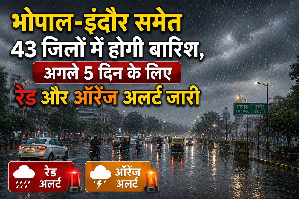भोपाल-इंदौर समेत 43 जिलों में मूसलाधार बारिश का अलर्ट, अगले 5 दिन रेड और ऑरेंज चेतावनी जारी