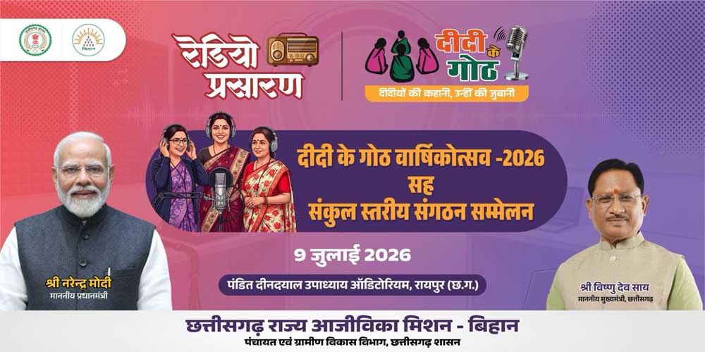 माननीय मुख्यमंत्री महोदय की गरिमामयी उपस्थिति में मनाया जाएगा “दीदी के गोठ” का वार्षिकोत्सव माननीय मुख्यमंत्री महोदय की गरिमामयी उपस्थिति में मनाया जाएगा “दीदी के गोठ” का वार्षिकोत्सव