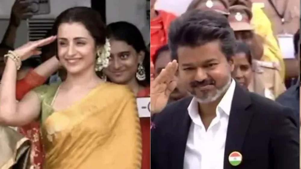 तृषा कृष्णन के साथ विजय की तस्वीर पर सियासी घमासान, DMK ने साधा निशाना तृषा कृष्णन के साथ विजय की तस्वीर पर सियासी घमासान, DMK ने साधा निशाना