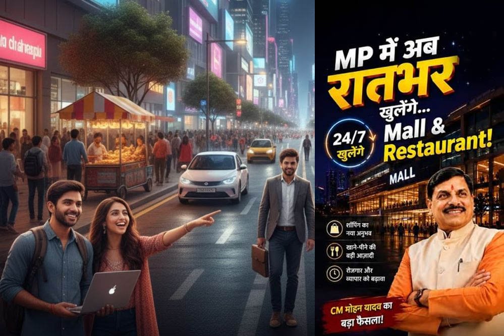 MP में अब 24 घंटे खुलेंगी दुकानें, होटल और मॉल! कर्मचारियों के लिए भी तय हुई 48 घंटे की सीमा MP में अब 24 घंटे खुलेंगी दुकानें, होटल और मॉल! कर्मचारियों के लिए भी तय हुई 48 घंटे की सीमा