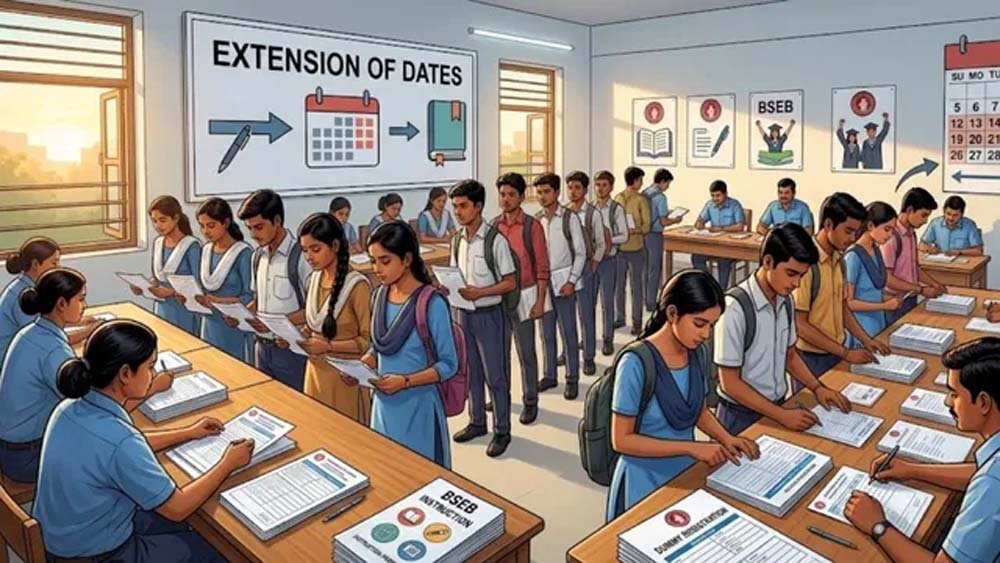 बिहार बोर्ड ने बढ़ाई डमी रजिस्ट्रेशन कार्ड में सुधार और परीक्षा फॉर्म भरने की तारीख, 16 सितंबर तक मौका बिहार बोर्ड ने बढ़ाई डमी रजिस्ट्रेशन कार्ड में सुधार और परीक्षा फॉर्म भरने की तारीख, 16 सितंबर तक मौका