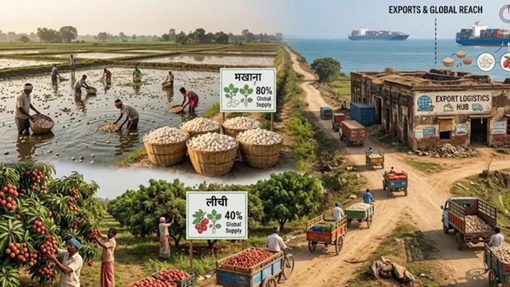 बिहार का निर्यात 18,713 करोड़ पर पहुंचा, मखाना-लीची के बावजूद हिस्सेदारी 0.48% बिहार का निर्यात 18,713 करोड़ पर पहुंचा, मखाना-लीची के बावजूद हिस्सेदारी 0.48%