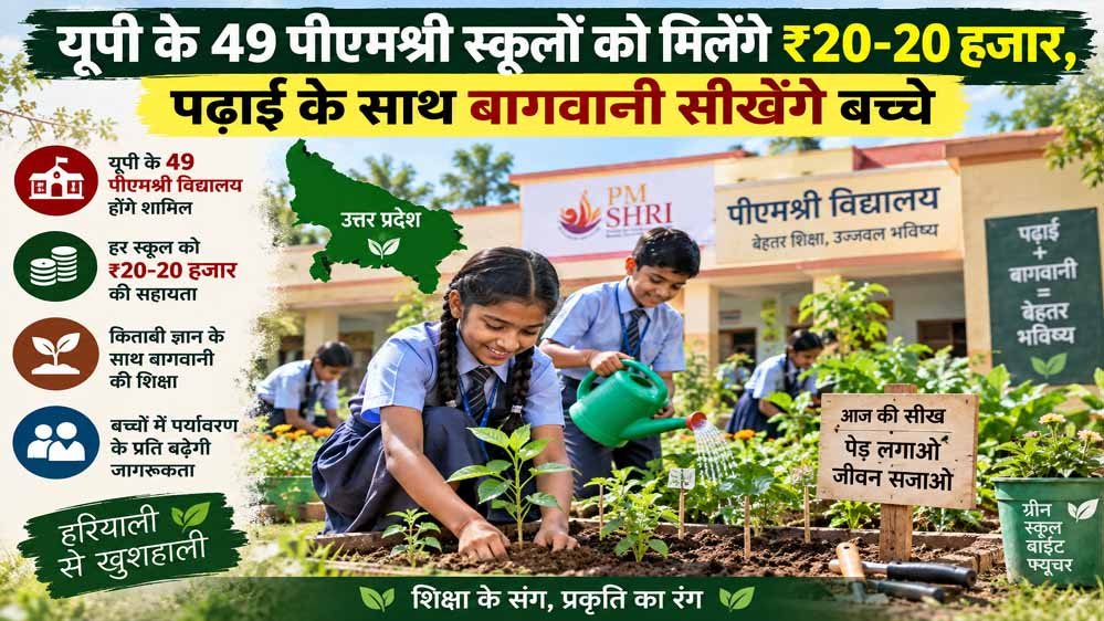 यूपी के 49 पीएमश्री स्कूलों को मिलेंगे ₹20-20 हजार, पढ़ाई के साथ बागवानी सीखेंगे बच्चे यूपी के 49 पीएमश्री स्कूलों को मिलेंगे ₹20-20 हजार, पढ़ाई के साथ बागवानी सीखेंगे बच्चे