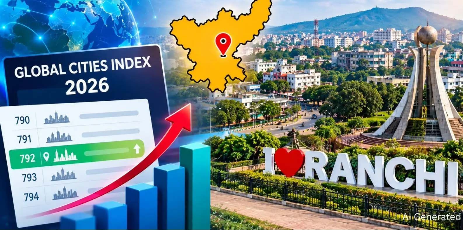 Oxford Global Cities Index 2026: रांची की रैंकिंग में बड़ा सुधार, 74 पायदान चढ़कर 792वें स्थान पर Oxford Global Cities Index 2026: रांची की रैंकिंग में बड़ा सुधार, 74 पायदान चढ़कर 792वें स्थान पर