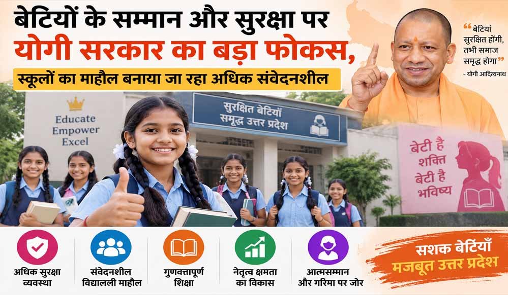 बेटियों के आत्मसम्मान, सुरक्षा, गरिमा और नेतृत्व क्षमता के लिए विद्यालयी वातावरण को अधिक संवेदनशील बना रही योगी सरकार बेटियों के आत्मसम्मान, सुरक्षा, गरिमा और नेतृत्व क्षमता के लिए विद्यालयी वातावरण को अधिक संवेदनशील बना रही योगी सरकार