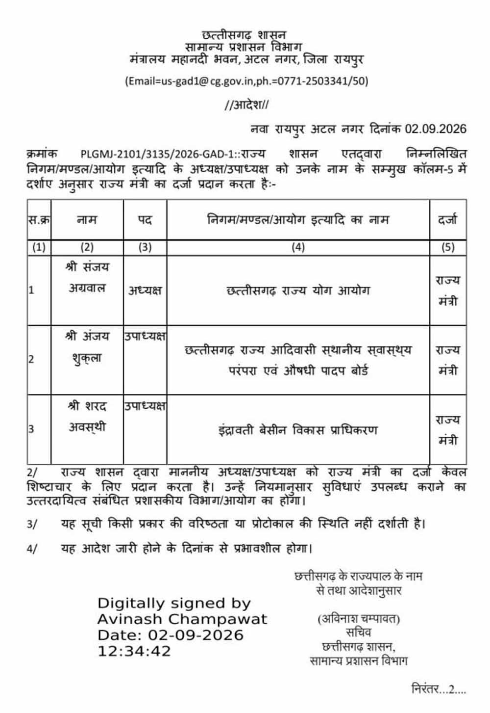 CG में योग और आदिवासी आयोग अध्यक्ष समेत 3 पदाधिकारियों को राज्य मंत्री का दर्जा CG में योग और आदिवासी आयोग अध्यक्ष समेत 3 पदाधिकारियों को राज्य मंत्री का दर्जा