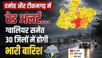 दमोह-टीकमगढ़ में रेड अलर्ट, ग्वालियर समेत 30 जिलों में झमाझम बारिश का अलर्ट दमोह-टीकमगढ़ में रेड अलर्ट, ग्वालियर समेत 30 जिलों में झमाझम बारिश का अलर्ट