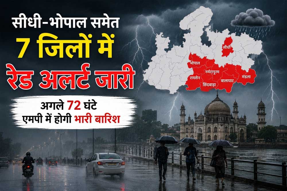सीधी-भोपाल समेत 7 जिलों में रेड अलर्ट, अगले 72 घंटे भारी बारिश के आसार सीधी-भोपाल समेत 7 जिलों में रेड अलर्ट, अगले 72 घंटे भारी बारिश के आसार