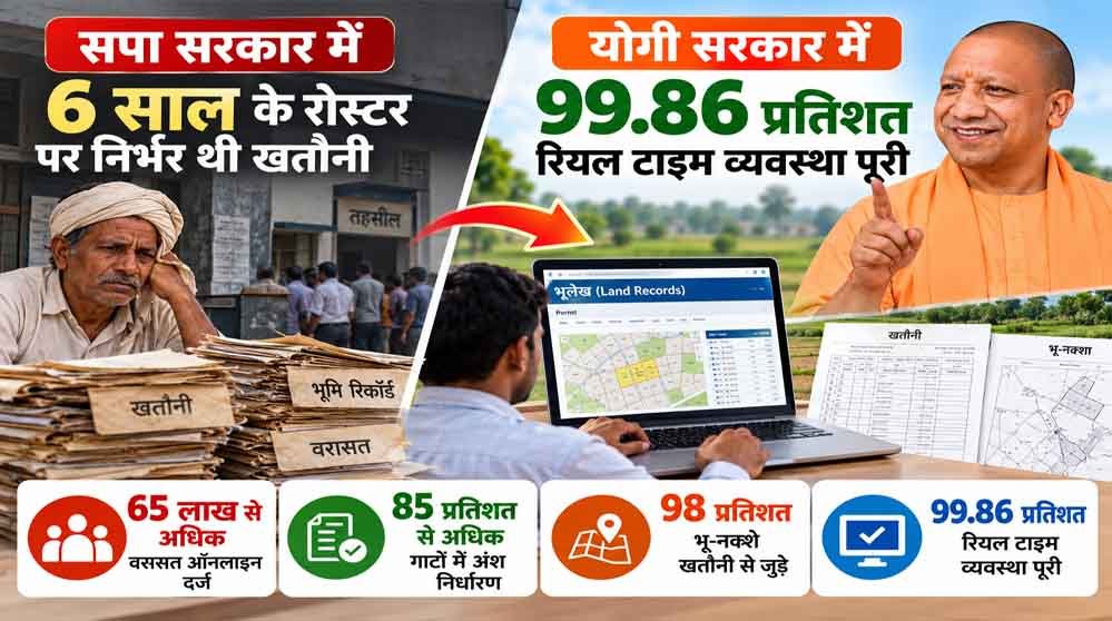 सपा सरकार में 6 साल के रोस्टर पर निर्भर थी खतौनी, योगी सरकार में 99.86 प्रतिशत रियल टाइम व्यवस्था पूरी सपा सरकार में 6 साल के रोस्टर पर निर्भर थी खतौनी, योगी सरकार में 99.86 प्रतिशत रियल टाइम व्यवस्था पूरी