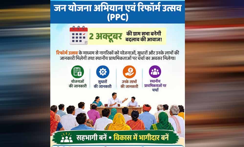 2 अक्टूबर से गांव-गांव में ‘रिफॉर्म उत्सव’, ग्राम सभा से बनेगा विकास का रोडमैप 2 अक्टूबर से गांव-गांव में ‘रिफॉर्म उत्सव’, ग्राम सभा से बनेगा विकास का रोडमैप